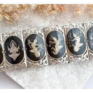 Siam Sterling Multi Figure (Nang Fa Mekkala, Dancing Angel) 925 Vintage Bracelet